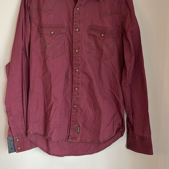 Wrangler Men's Retro Burgundy snap buttons long sleeve button down Shirt medium - Picture 3 of 9